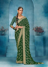 Green Weightless Bandhani Print Saree-JHMR2005